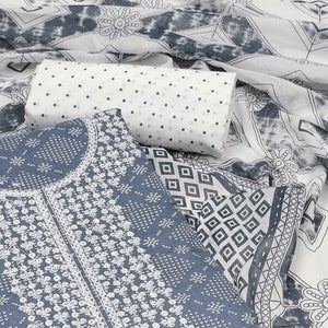 Grey Printed Pure Cotton Dress Material