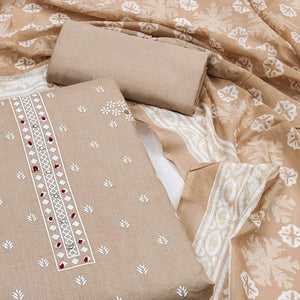 Chikoo Floral Printed Pure Cotton Dress Material