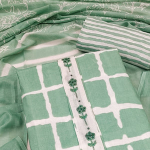 green-checks-printed-pure-cotton-dress-material