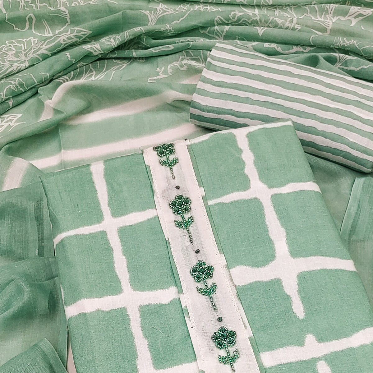 green-checks-printed-pure-cotton-dress-material