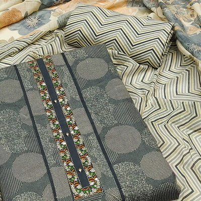 Grey Printed Pure Cotton Dress Material