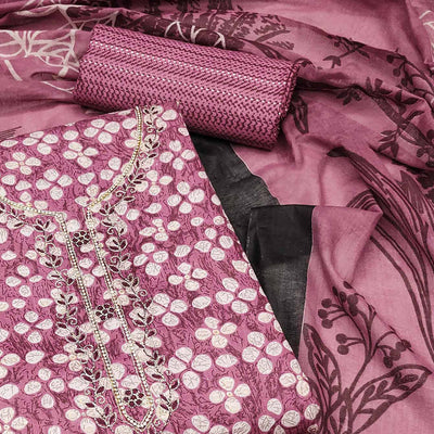 Mauve Floral Printed Pure Cotton Dress Material