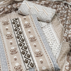 Coffee Brown Floral Printed Pure Cotton Dress Material