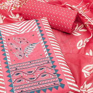 Gajri Pink Printed Pure Cotton Dress Material