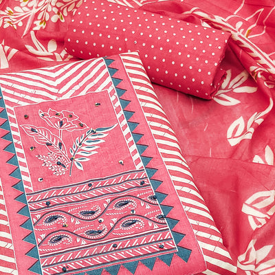 Gajri Pink Printed Pure Cotton Dress Material