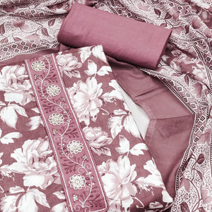 Mauve Floral Printed Pure Cotton Dress Material