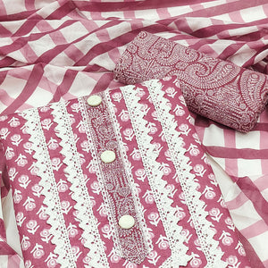 Mauve Floral Printed Pure Cotton Dress Material