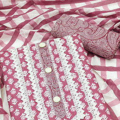 Mauve Floral Printed Pure Cotton Dress Material