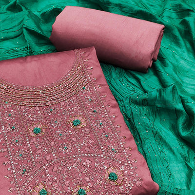 Dusty Pink Sequins Embroidered Cotton Silk Dress Material