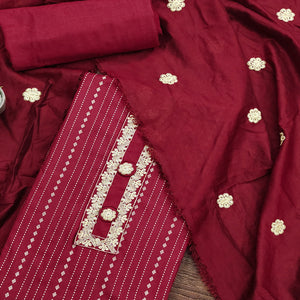 Maroon Printed Pure Cotton Dress Material