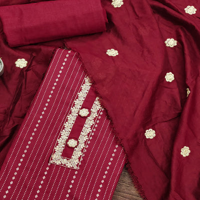 Maroon Printed Pure Cotton Dress Material