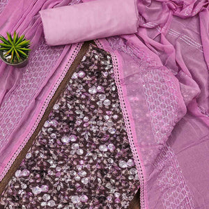 Dark Wine Printed With Embroidered Georgette Dress Material
