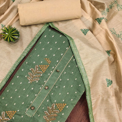 green-sequins-embroidered-chanderi-dress-material-1