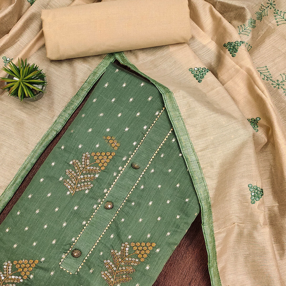 green-sequins-embroidered-chanderi-dress-material-1
