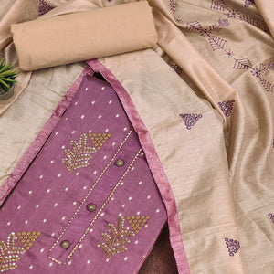 Mauve Sequins Embroidered Chanderi Dress Material