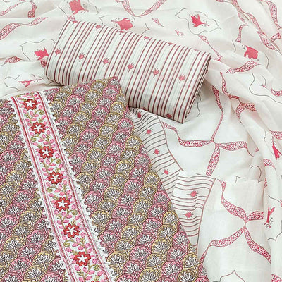 Mauve Floral Printed Pure Cotton Dress Material