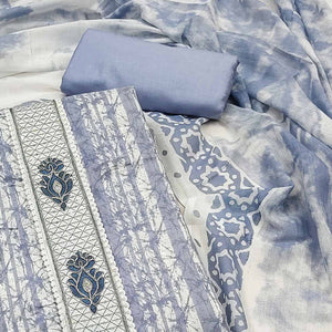 Grey Printed Pure Cotton Dress Material
