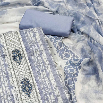 Grey Printed Pure Cotton Dress Material