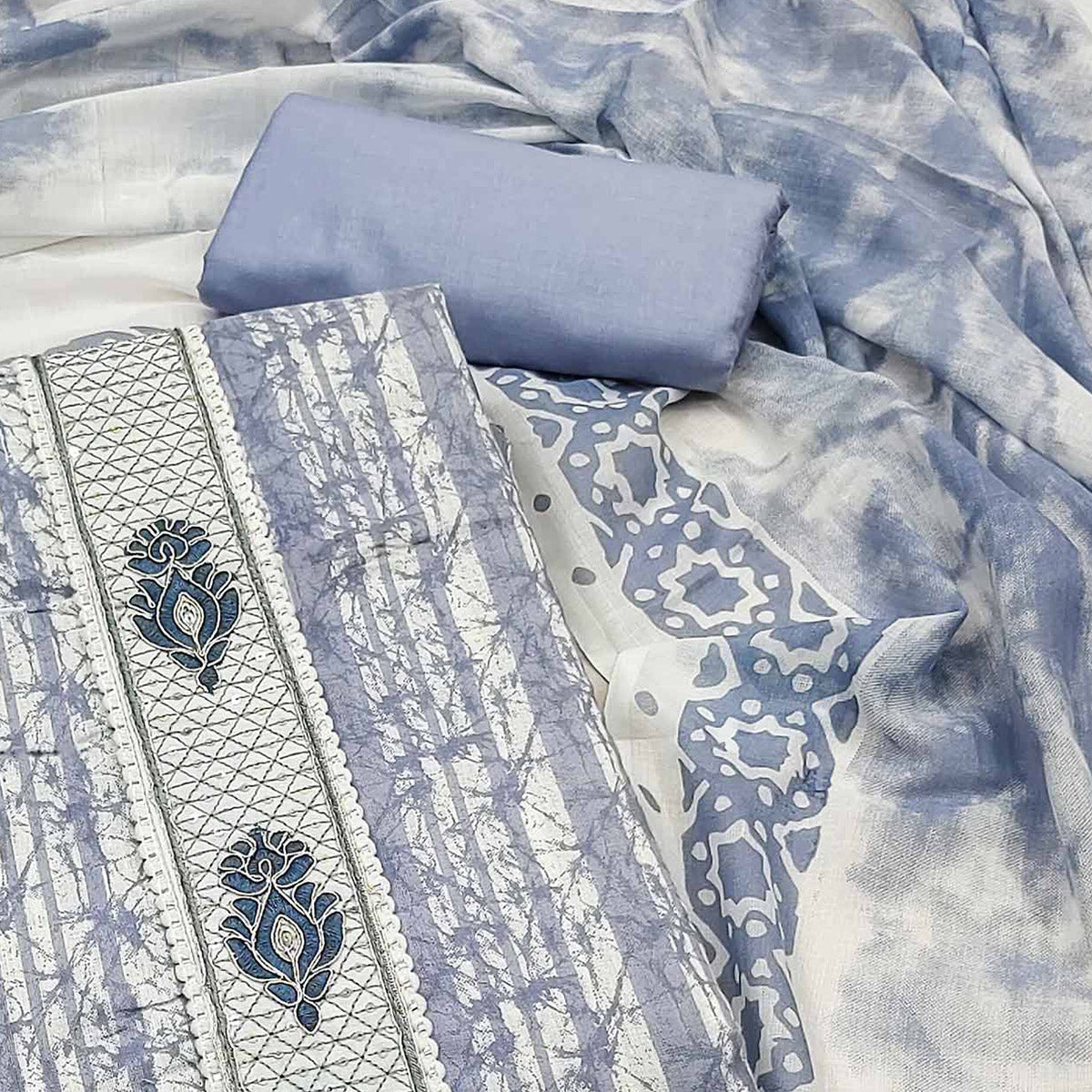 Grey Printed Pure Cotton Dress Material