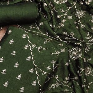 Mehandi Green Sequins Embroidered Vichitra Silk Dress Material