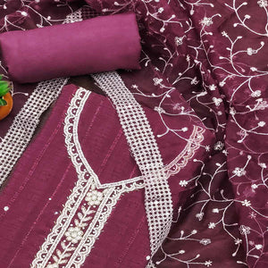 Light Wine Woven Pure Cotton Dress Material