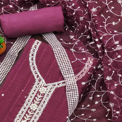 Light Wine Woven Pure Cotton Dress Material