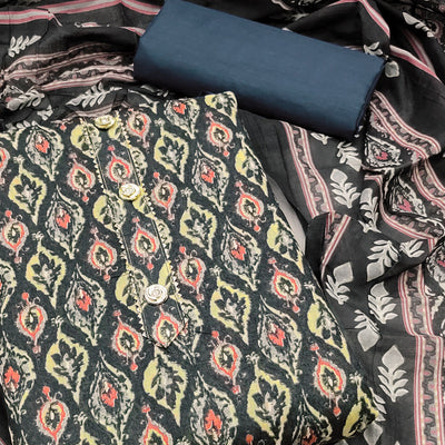 Grey Printed Cotton Blend Dress Material