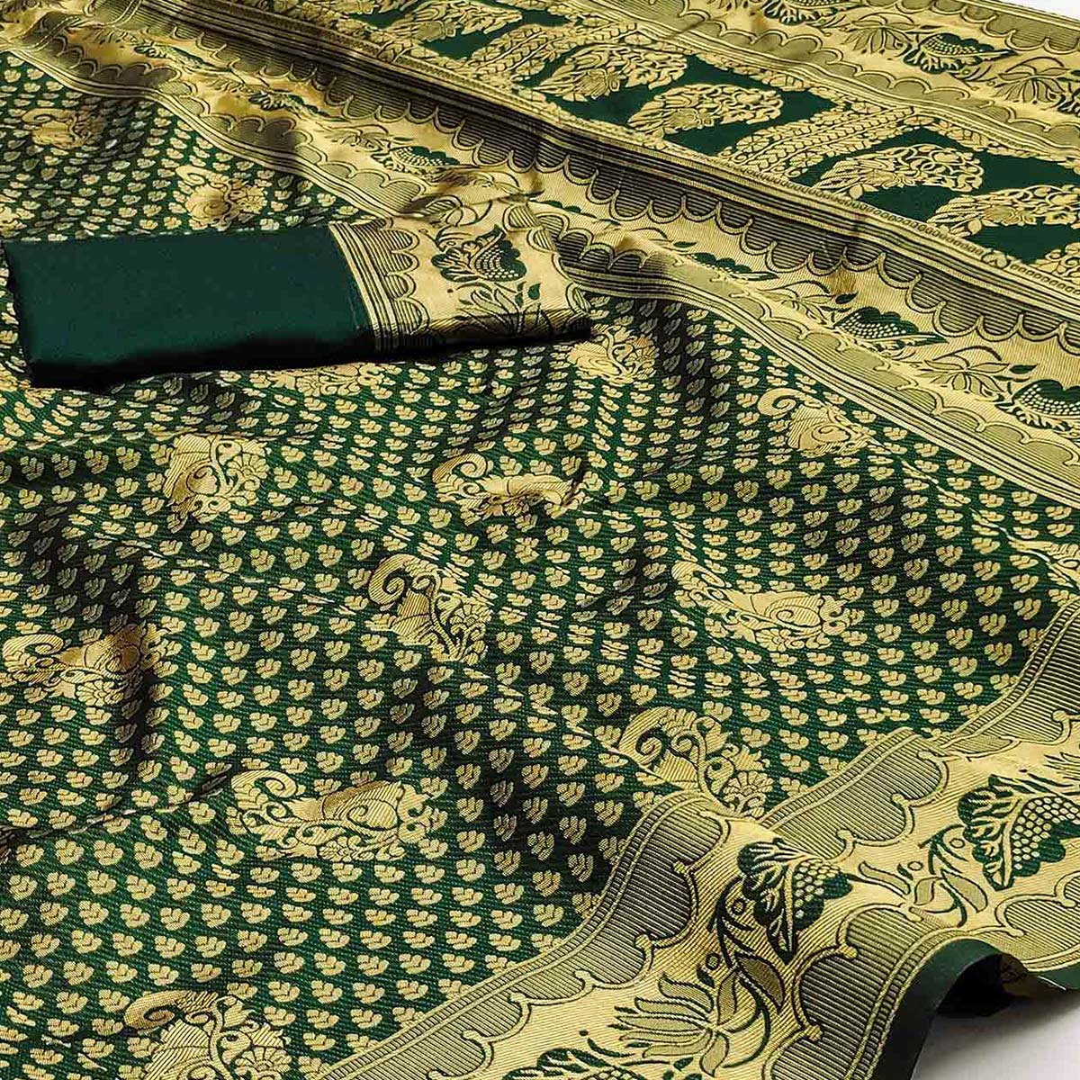 green-woven-jacquard-saree-1