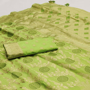 green-floral-woven-jacquard-saree-with-tassels