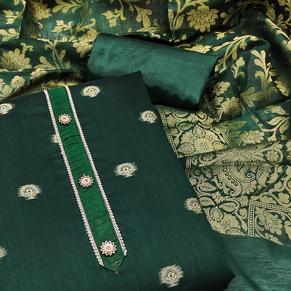 green-floral-woven-banarasi-silk-dress-material