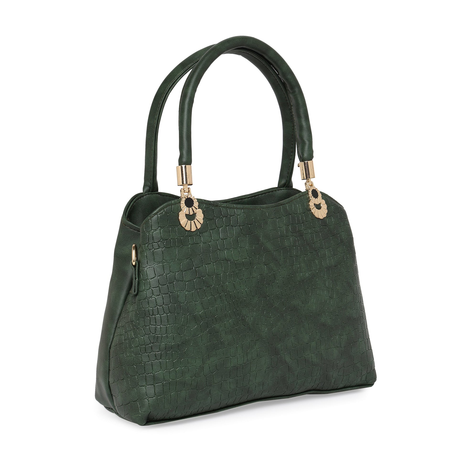 Bottle Green Women Vegan Leather Handbag With Belt