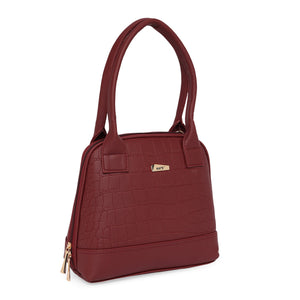 Maroon Women Vegan Leather Handbag With Belt