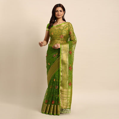 green-floral-embroidered-organza-saree-4