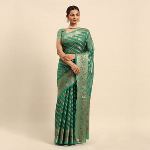 green-floral-woven-organza-silk-saree-1