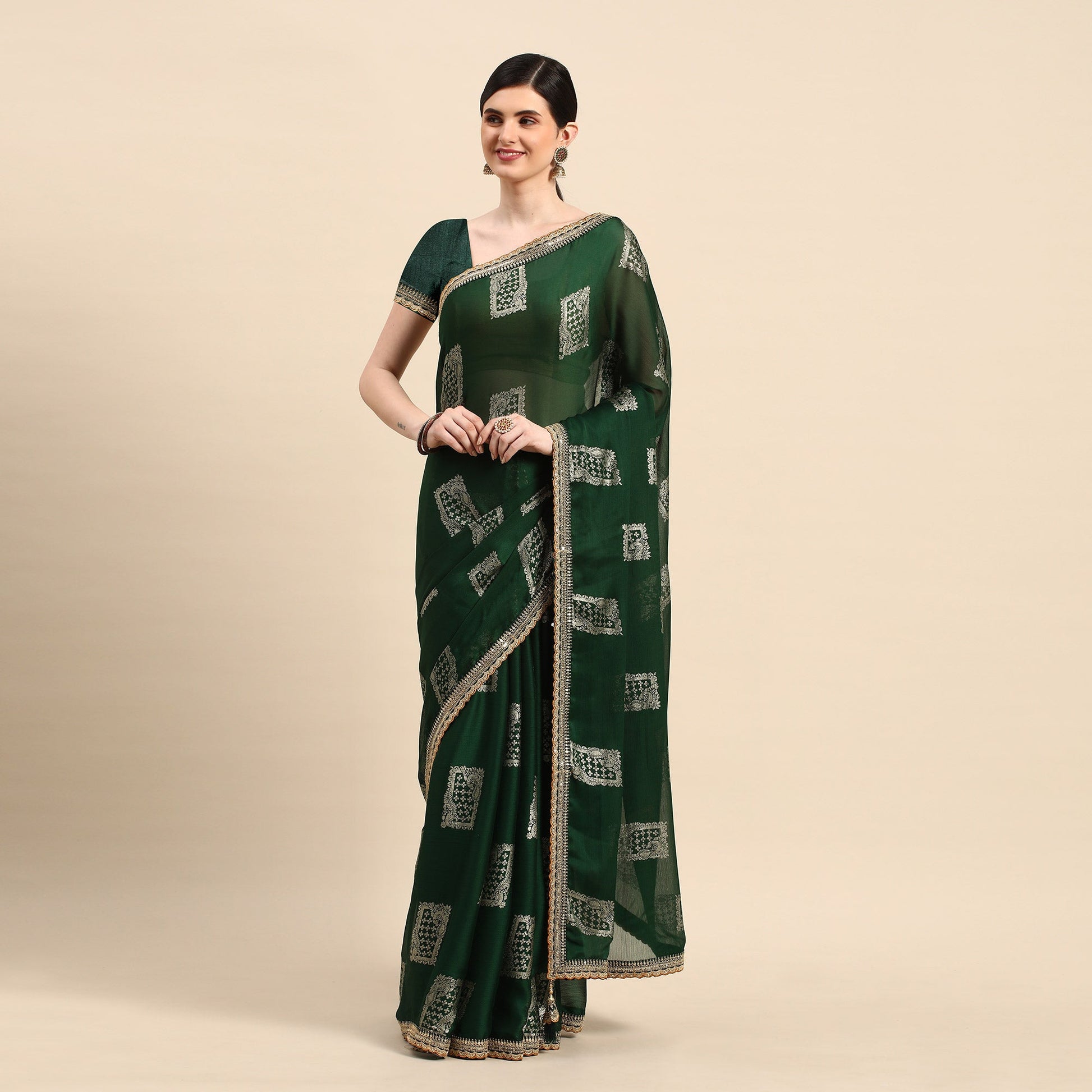 green-foil-printed-with-embroidered-border-chiffon-saree