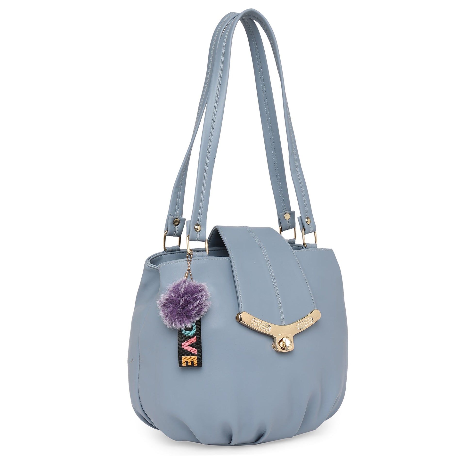 Grey Women Vegan Leather Handbag With Belt