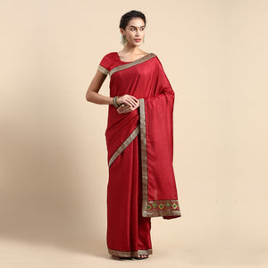 Maroon Solid Vichitra Silk Saree With Fancy Border