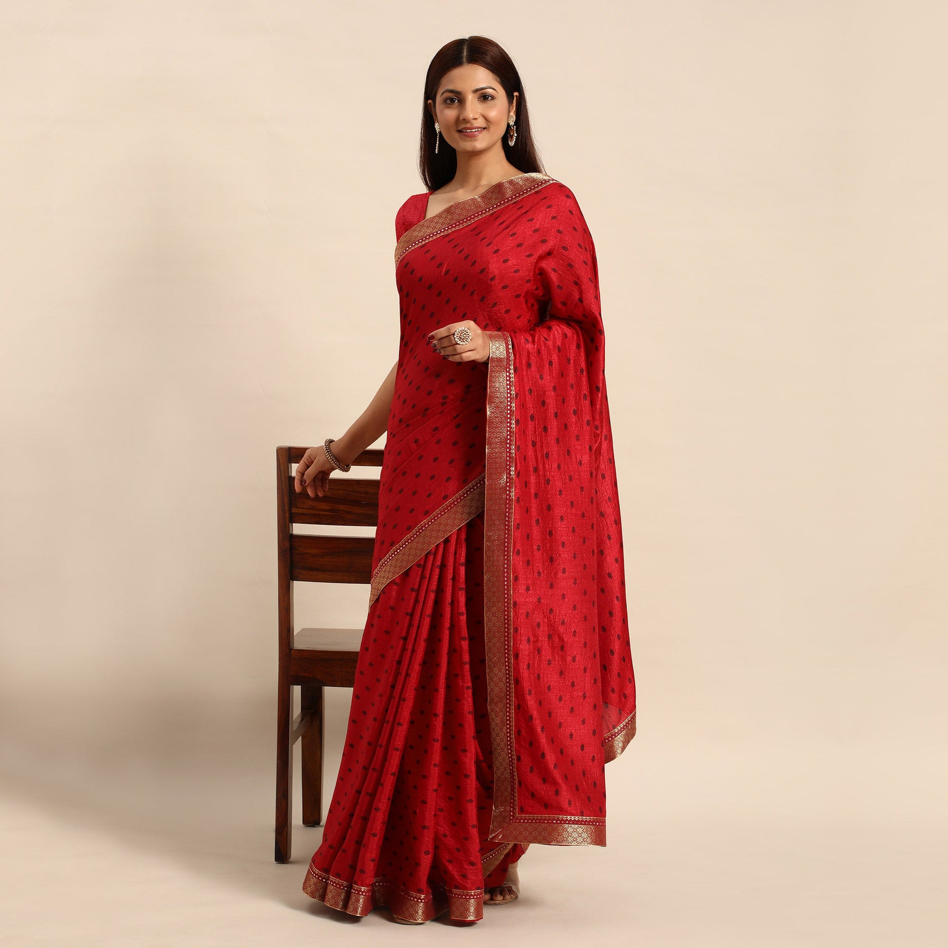 Maroon Printed Vichitra Silk Saree