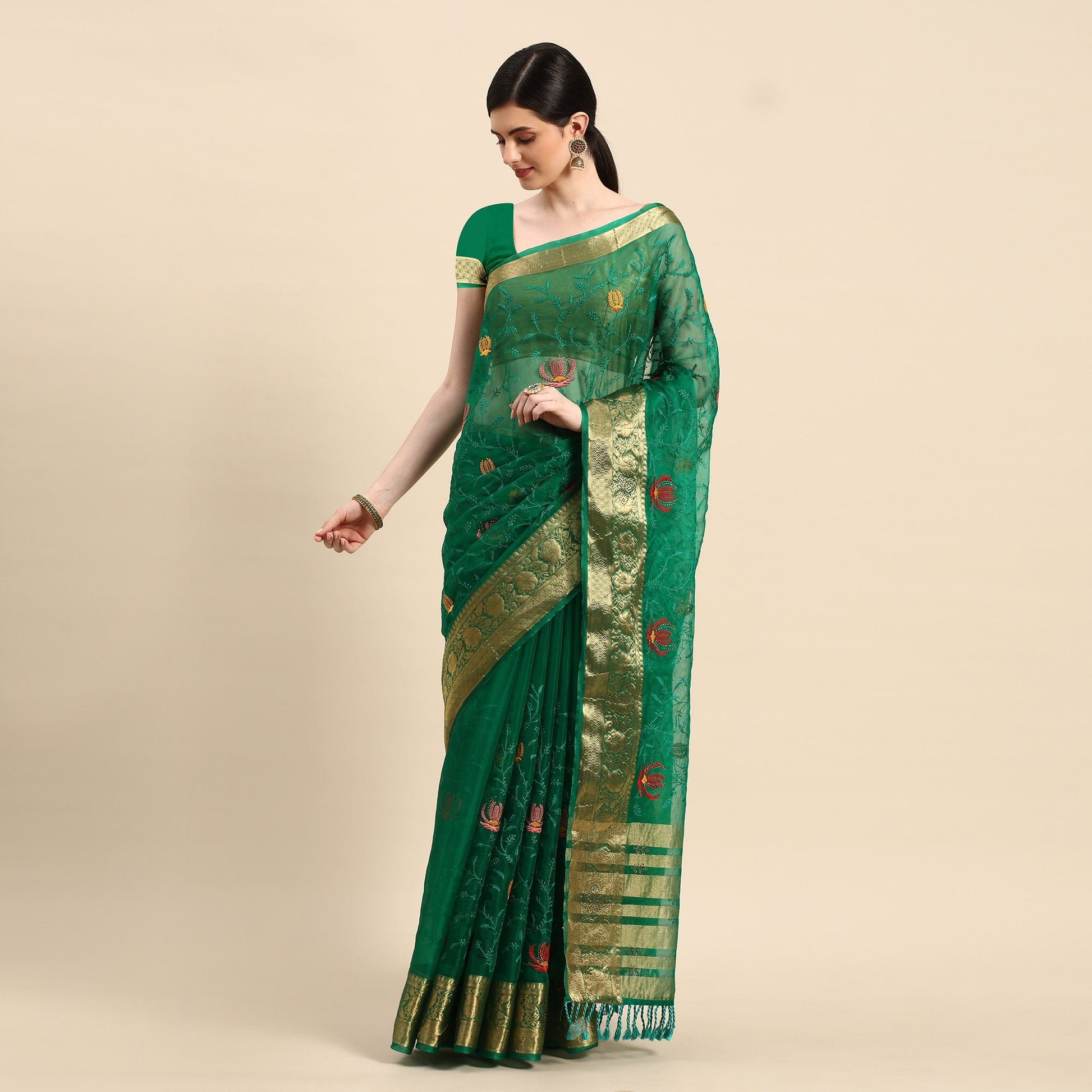 green-floral-embroidered-organza-saree-3
