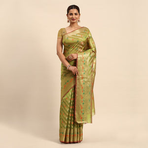 Mehendi Green Floral Woven Organza Silk Saree