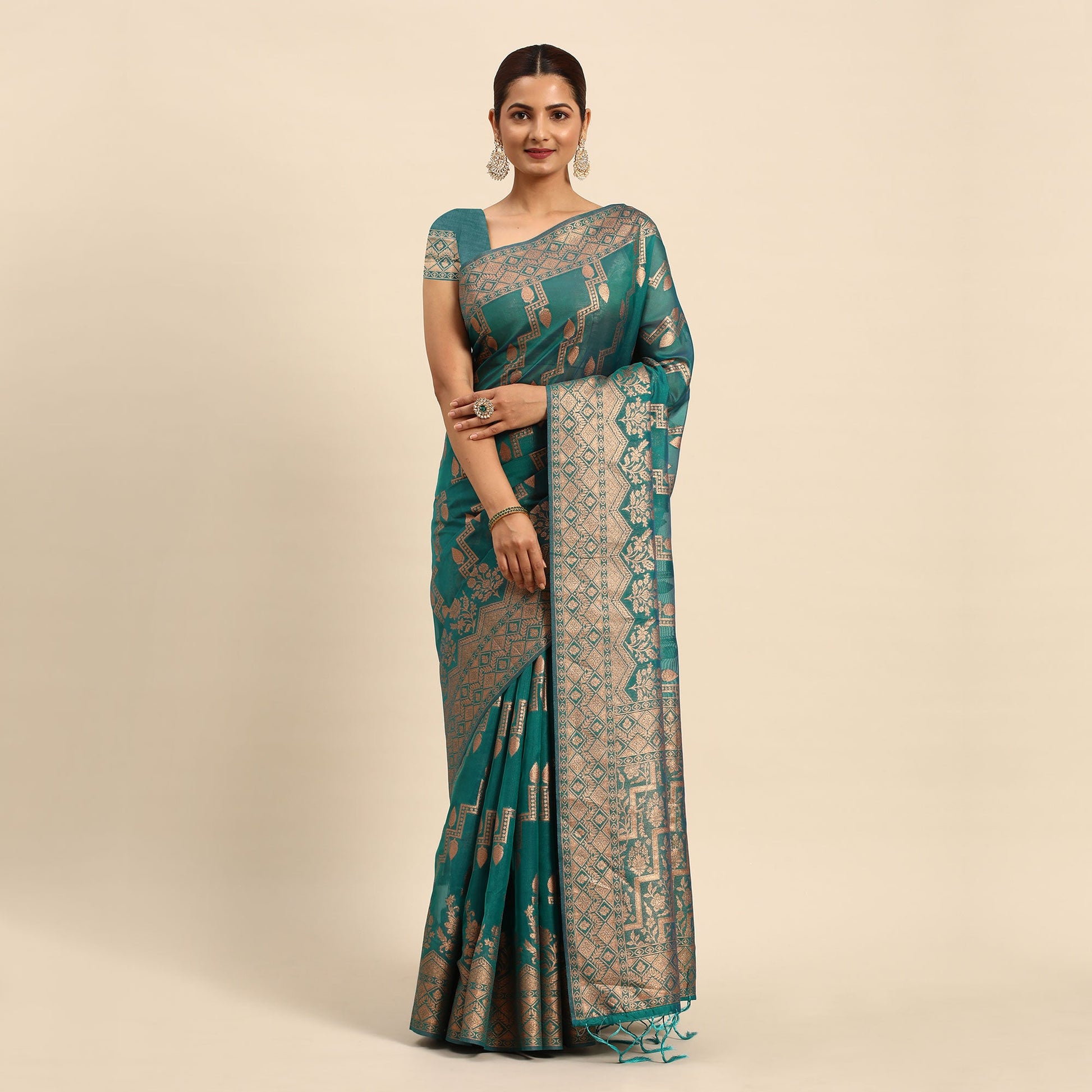 Morpich Floral Woven Organza Silk Saree With Tassels