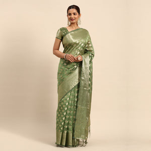 green-woven-organza-silk-saree-with-tassels-1