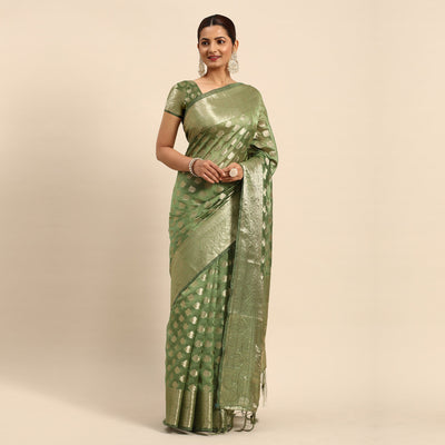 green-woven-organza-silk-saree-with-tassels-1