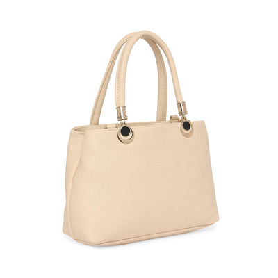 Cream Women Vegan Leather Handbag With Belt