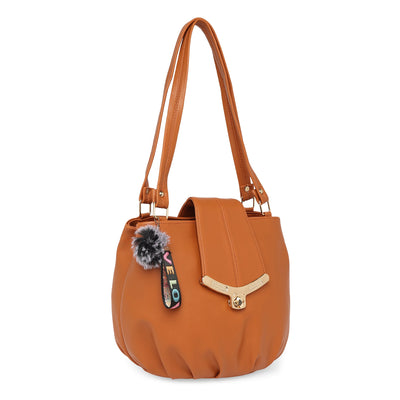 Brown Women Vegan Leather Handbag With Belt