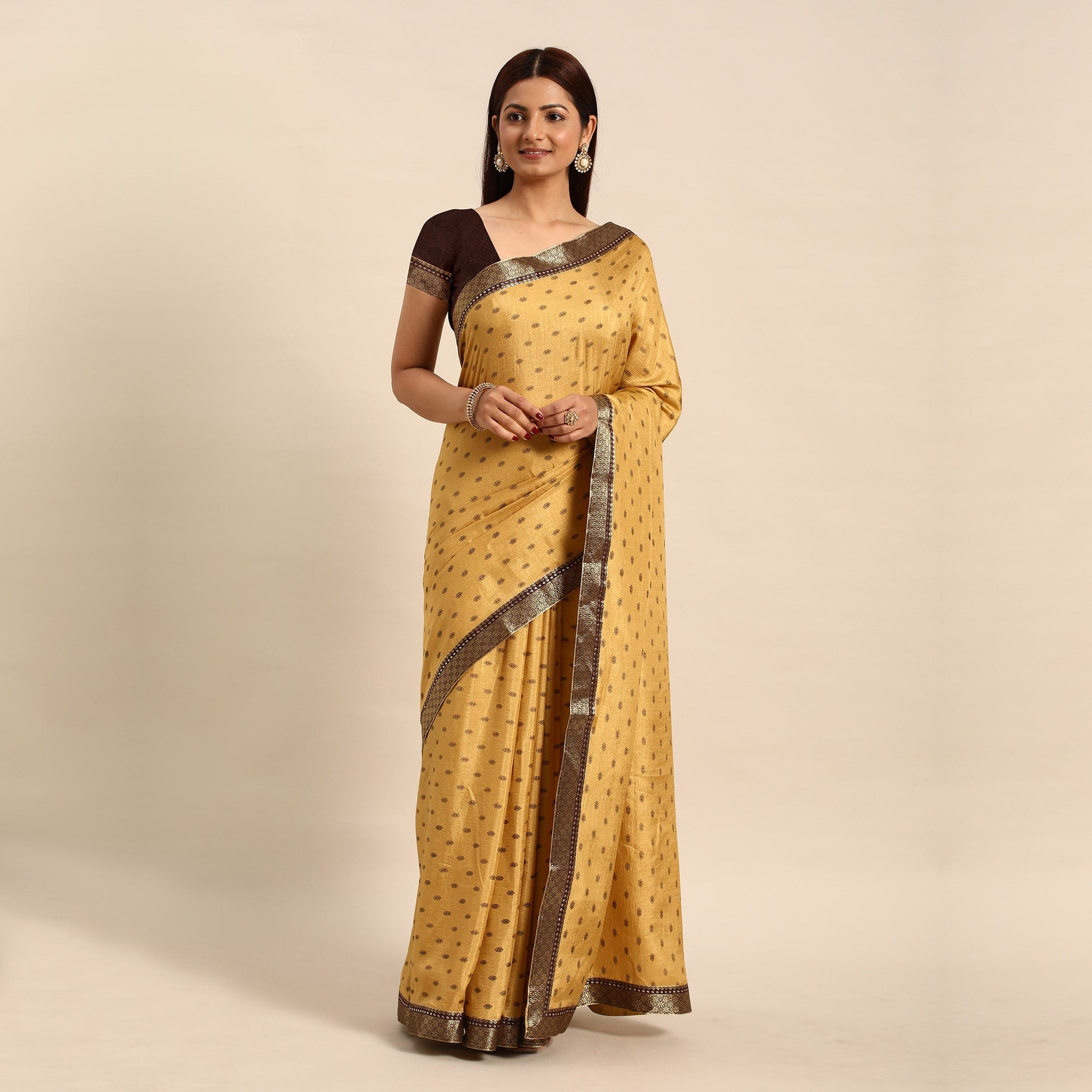 Chikoo Printed Vichitra Silk Saree
