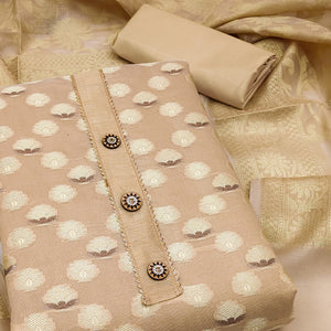 Chikoo Woven Banarasi Silk Dress Material