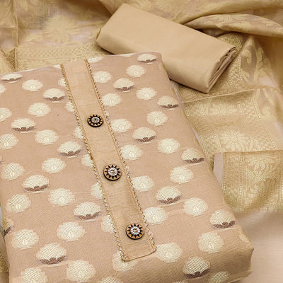 Chikoo Woven Banarasi Silk Dress Material