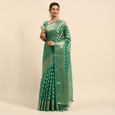green-woven-organza-silk-saree-with-tassels-2