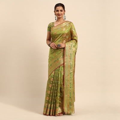 Mehendi Green Floral Woven Organza Silk Saree